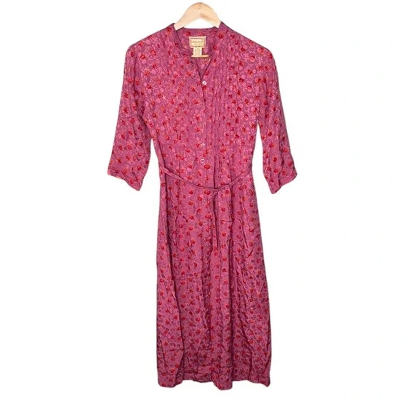 April Cornell x Vintage 90s Berry Floral Satin Prairie Button Midi Dress - Picture 2 of 10